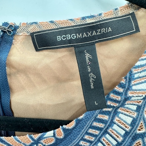 BCBG MAXAZRIA Alina woman cotton 70's bohemian hippie mini blue shift dress L - Picture 4 of 14